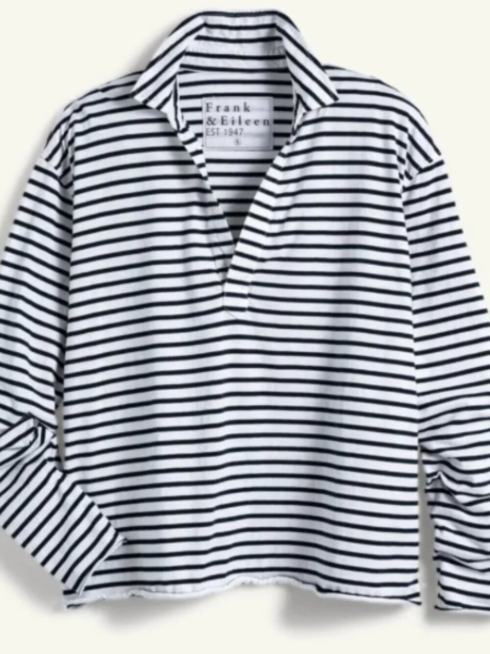 Frank & Eileen Patrick Popover Henley Striped Navy XS French Terry Top - Picture 2 of 12